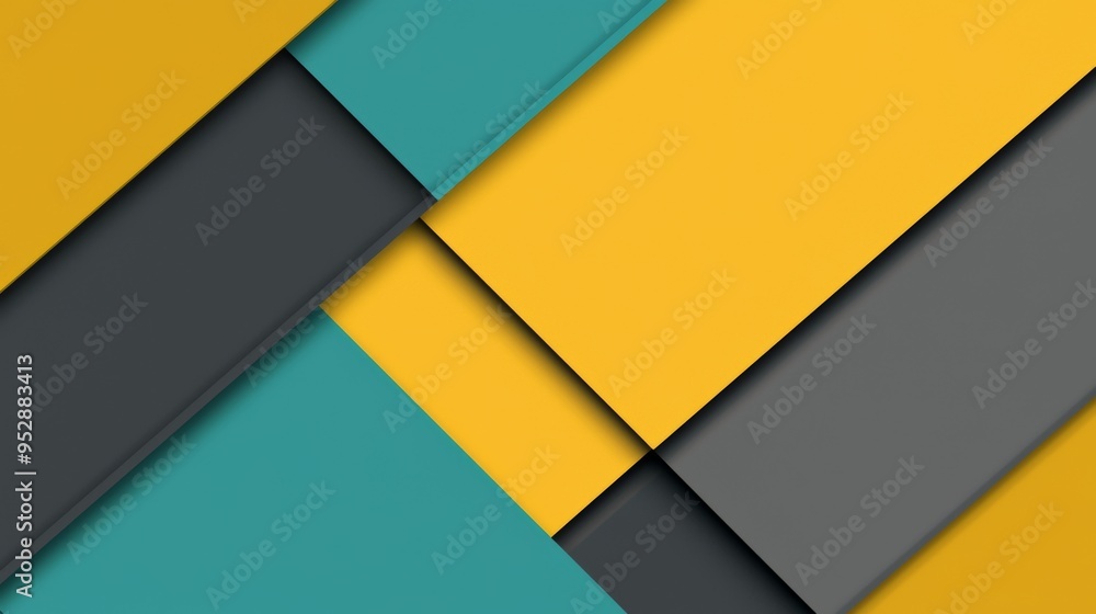 Modern abstract background design featuring overlapping geometric shapes in teal, yellow, and gray, creating a sense of depth and dimension Modern abstract background design featuring overlapping geometric shapes in teal, yellow, and gray, creating a sense of depth and dimension