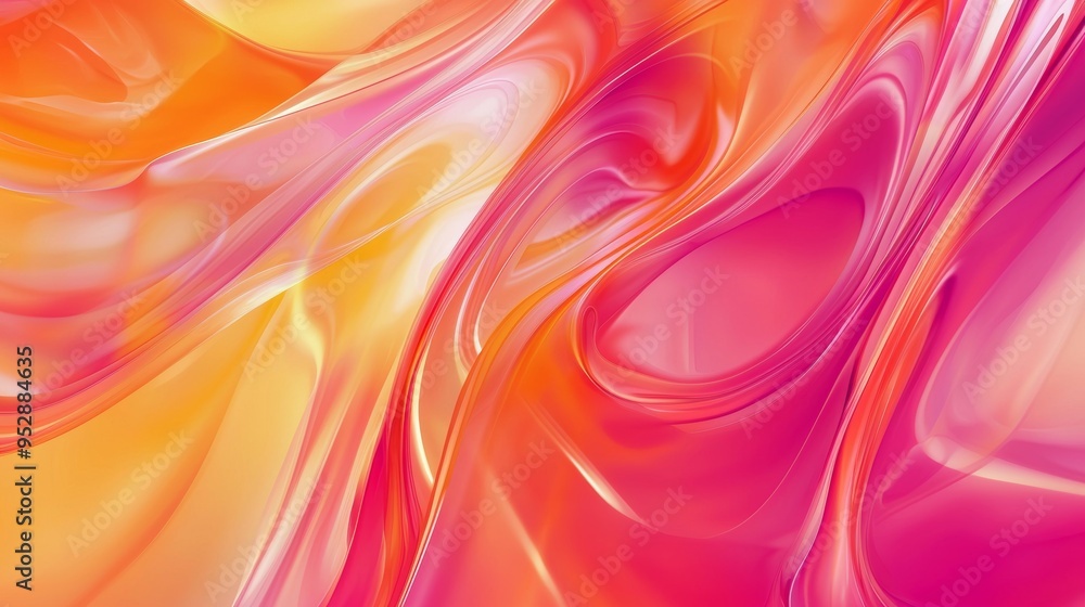 Obraz premium Vibrant abstract background blending pink and orange hues, with flowing waves, perfect for banners, posters, websites, and social media