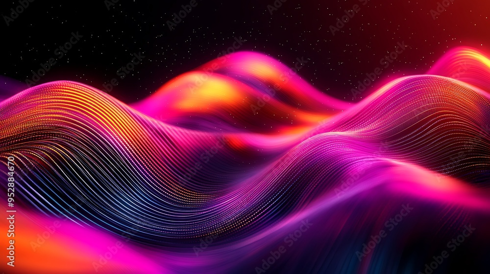 Fototapeta premium Abstract Digital Landscape with Vibrant Pink and Orange Waves