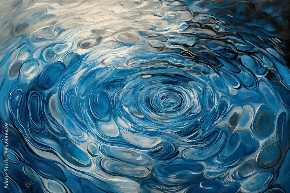 Abstract Water Ripple Effect in shades of blue and silver, evoking tranquility