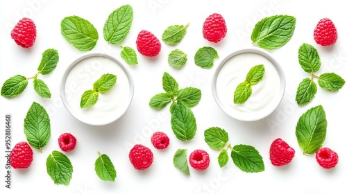 Views of the front, sides, and top of a slice of fresh yogurt. photo