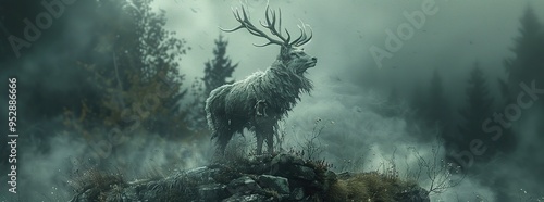 Mystical Deer in the Fog photo