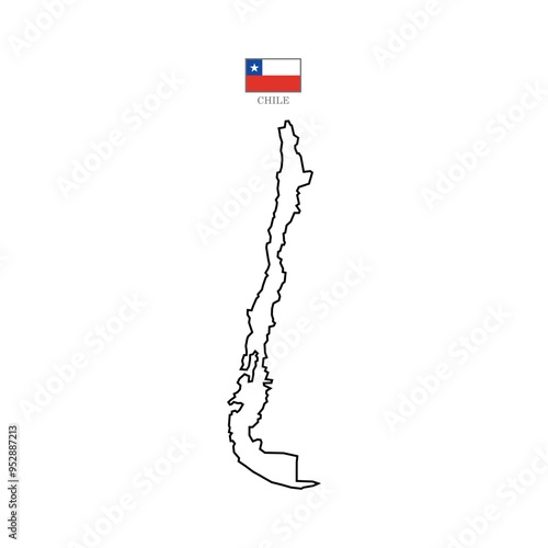 Silhouette map of Chile with the outline. Vector illustration with a flag.