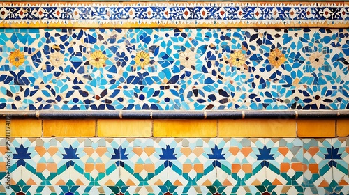 A Colorful Mosaic Tile Wall with Geometric Patterns