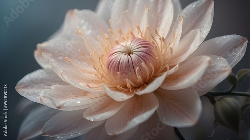 Imagine a close-up shot of a fantastical flower, its delicate petals glowing with a soft, ethereal light. The shallow depth of field creates a dreamy, blurred background, allowing the intricate detail