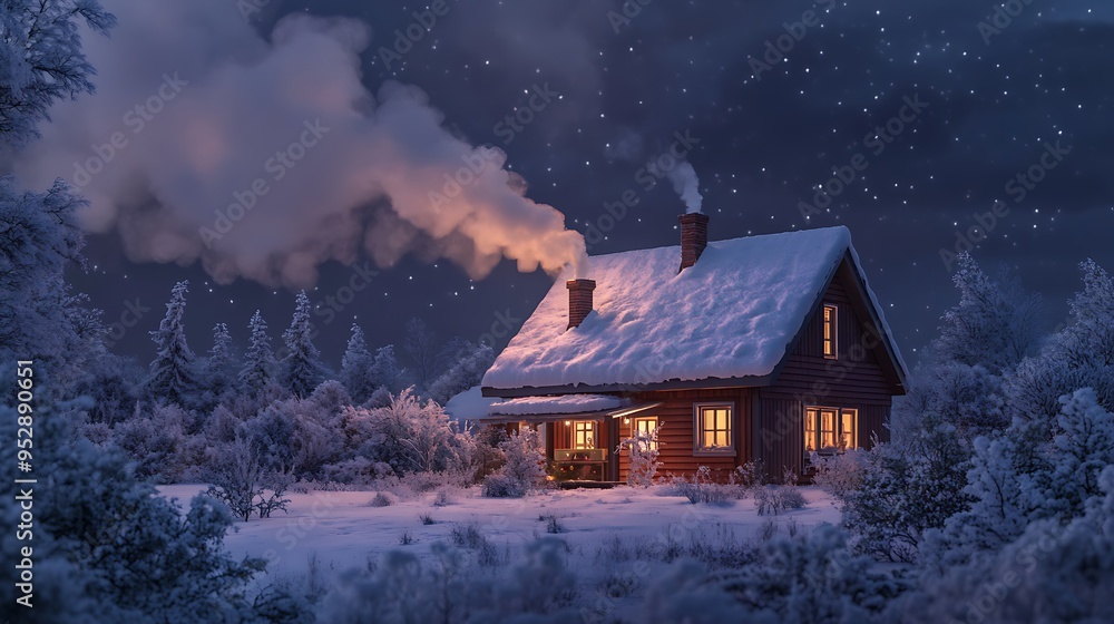 A Cozy Cabin in a Snowy Winter Night A Cozy Cabin in a Snowy Winter Night