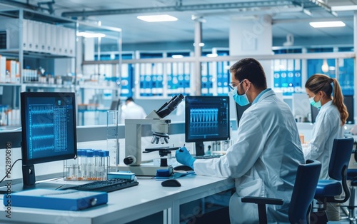 Wallpaper Mural Skilled lab technician conducting experiments in laboratory, critical role of lab work in scientific research, emphasizing attention to detail and thoroughness in experimental procedures. Torontodigital.ca