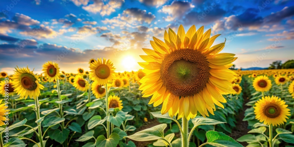 Bright and colorful sunflowers standing tall in a vast field under the sun, vibrant, nature, bloom, garden, yellow Bright and colorful sunflowers standing tall in a vast field under the sun, vibrant, nature, bloom, garden, yellow