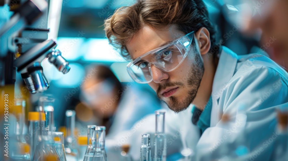 Dedicated lab technician meticulously working in laboratory, demonstrating precision, expertise in handling scientific experiments, importance of accuracy and careful analysis in lab work.