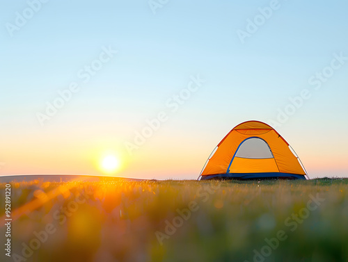 Wallpaper Mural Tent in a Green Outdoor Summer Landscape at Noon | Serene Camping Scene with Nature and Clear Skies Torontodigital.ca
