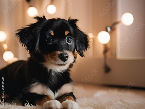 dog with christmas tree photo