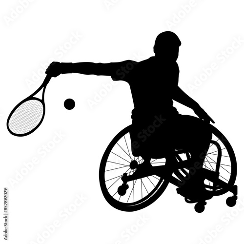 Disabled wheelchair athlete playing tennis.Tennis player with disabilities silhouette.Vector illustration.