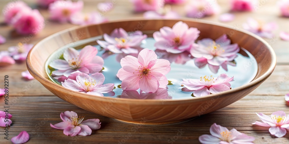 Pink cherry blossom flowers floating in a bowl, perfect for spa and relaxation concept, pink, cherry blossom, flower, spa Pink cherry blossom flowers floating in a bowl, perfect for spa and relaxation concept, pink, cherry blossom, flower, spa