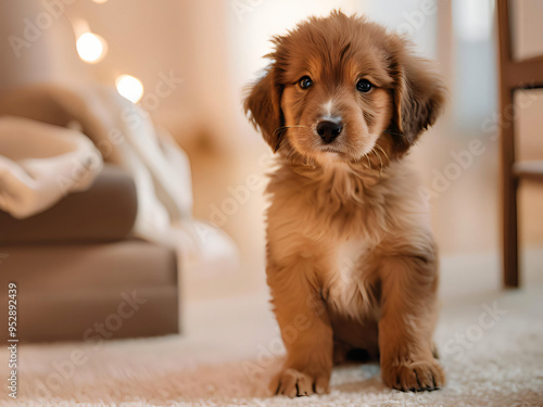 golden retriever puppy sitting photo