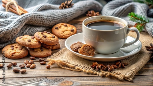 A cozy morning with fresh cookies and a cup of coffee , breakfast, snack, coffee break, treat, relaxation