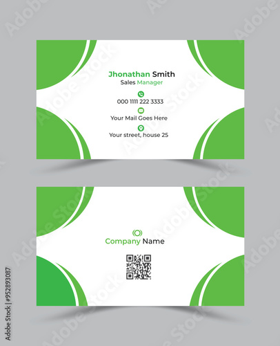 Creative Business card template. Visiting card with company logo. Vector illustration, modern business card design. double sided business cards. flat green business card design.