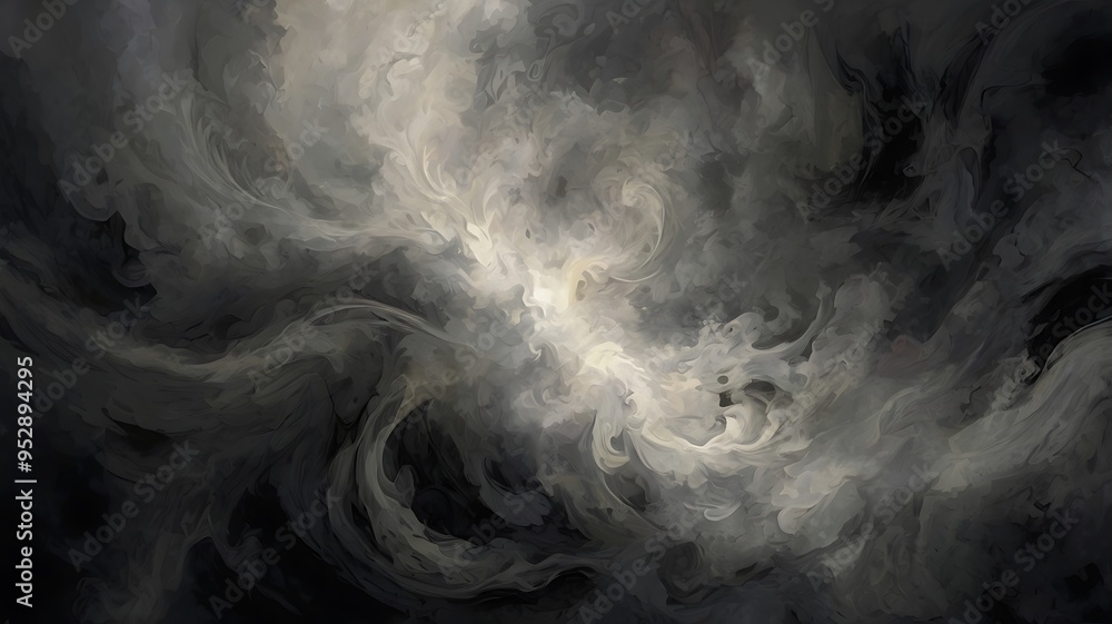 Obraz premium Black and white illustrated wallpaper, smoked screen on dark background illustration