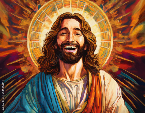 Jesus Smiling and Giggling Lighthearted Depiction of Joy and Laughter in Religious Art
