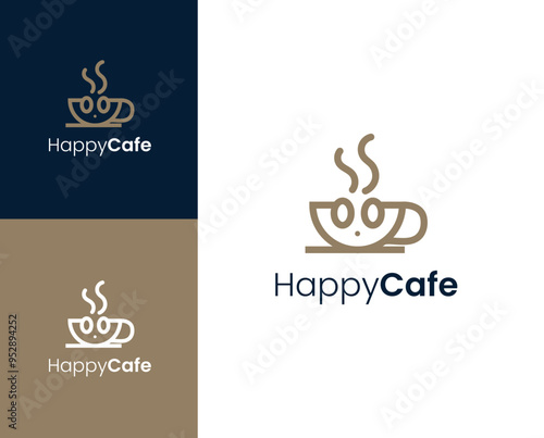 Happy cafe logo. Smile with cup element logo design illustration.