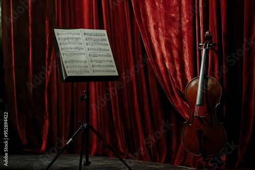 Sheet music stand with symphony sheet in focus photo