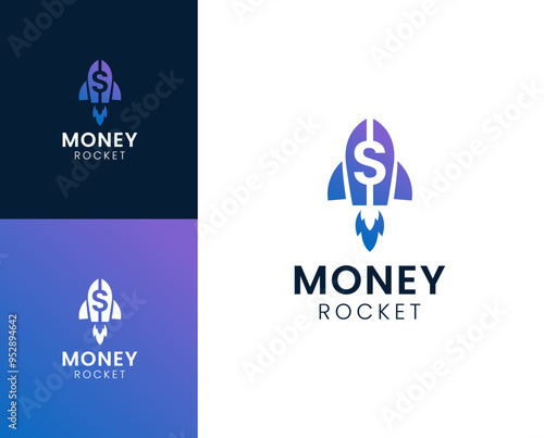 Money rocket logo. Launch rocket with dollar logo design illustration.