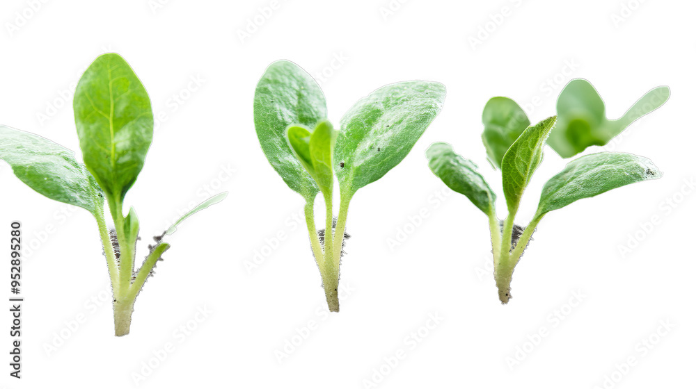 Newly grown plant seedlings on the soil white background Newly grown plant seedlings on the soil white background