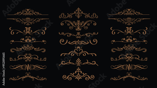 Ornate vintage frames and scroll elements. Set of text delimiters. Decorative vintage frames and borders set. Vector design. flower ornament