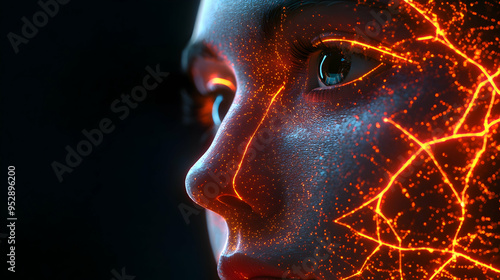 Humanoid profile with neon neural pathways and striking eyes, representing the future of AI technology,