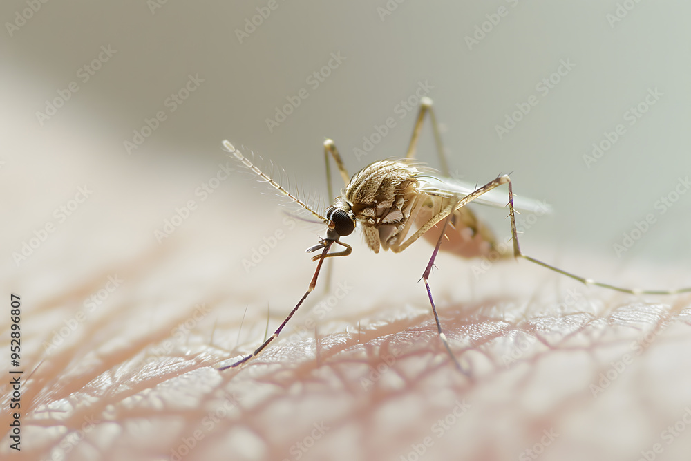 Mosquito on Human Skin | Close-Up of Insect Biting and Blood Feeding Mosquito on Human Skin | Close-Up of Insect Biting and Blood Feeding