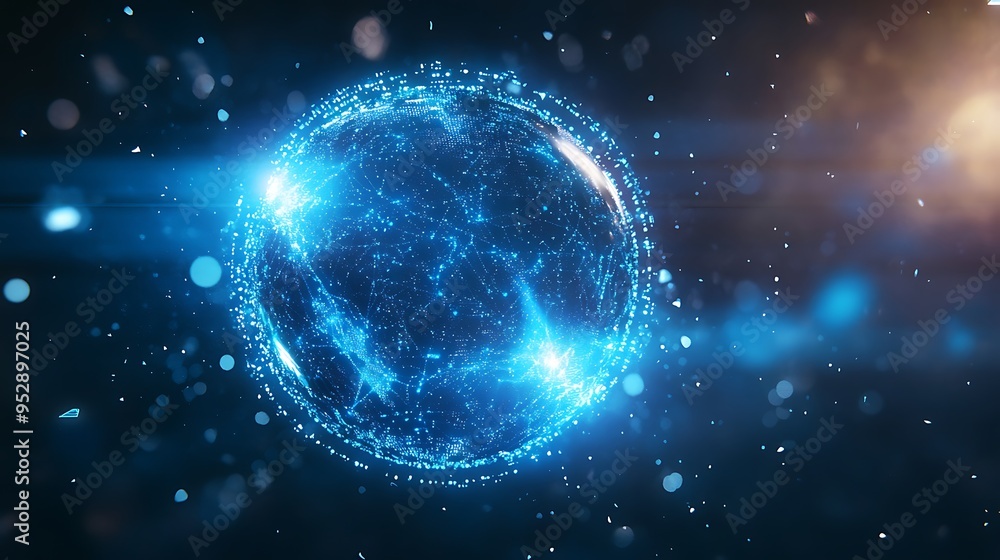 Obraz premium A Glowing Blue Sphere of Light with a Network of Points and Lines