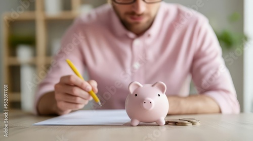 Man creating a plan to reduce his utility bills as part of his budget, energy savings, financial adjustment