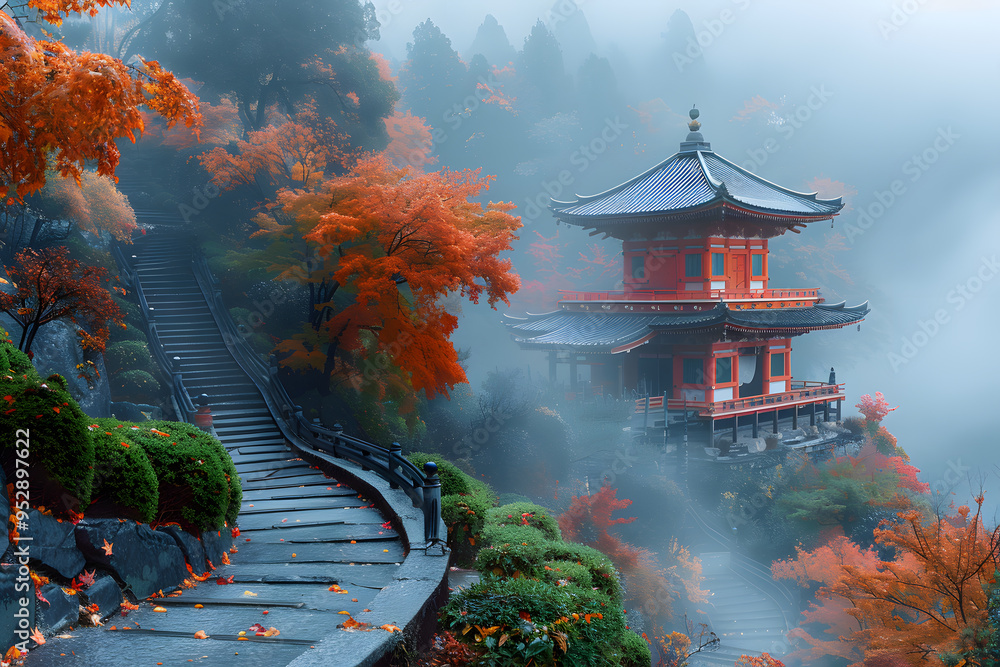 Japanese Temple in the High Mountains | Serene and Sacred Architecture in a Majestic Mountain Landscape Japanese Temple in the High Mountains | Serene and Sacred Architecture in a Majestic Mountain Landscape