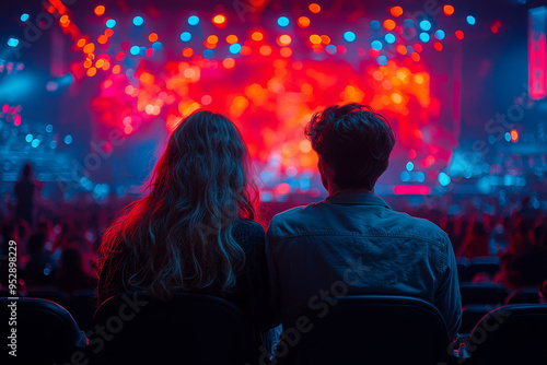 A duo attending a concert together, captivated by the music and their shared enthusiasm. Concept of cultural enjoyment and relationship.