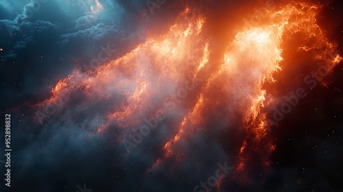 Cosmic wave patterns with luminous clouds and mystical nebula light background