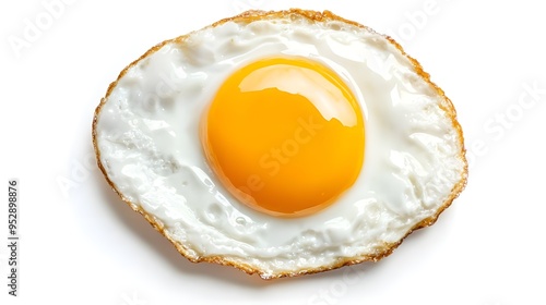 A single sunny-side-up egg, with a bright yellow yolk and a soft white, shown against a white background. The egg is depicted in a clean and simple style.