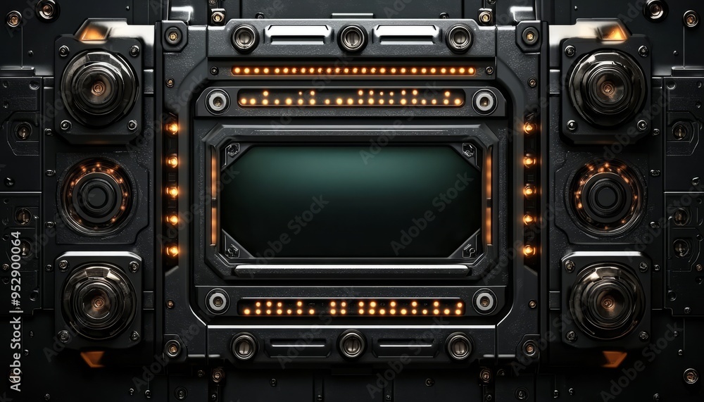 Fototapeta premium Futuristic Technology Interface with Black Panel and Orange Lights