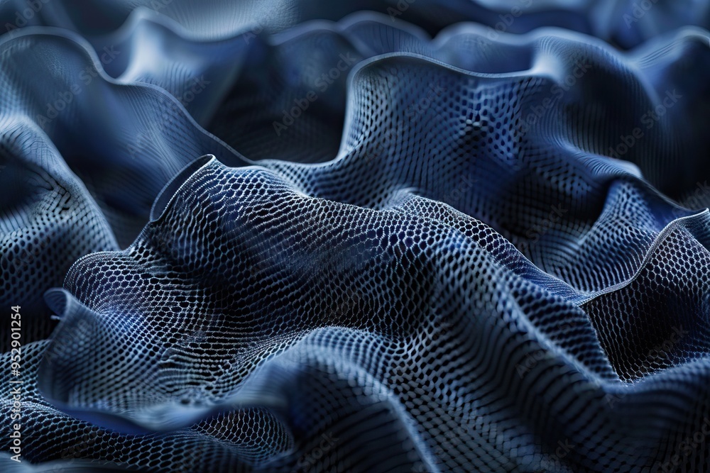 Wavy, textured black mesh fabric with a close-up view. dark background Wavy, textured black mesh fabric with a close-up view. dark background