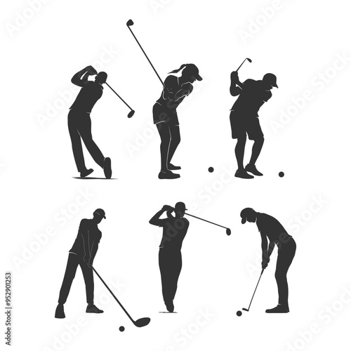 Golf player silhouettes, Golf player playing silhouette