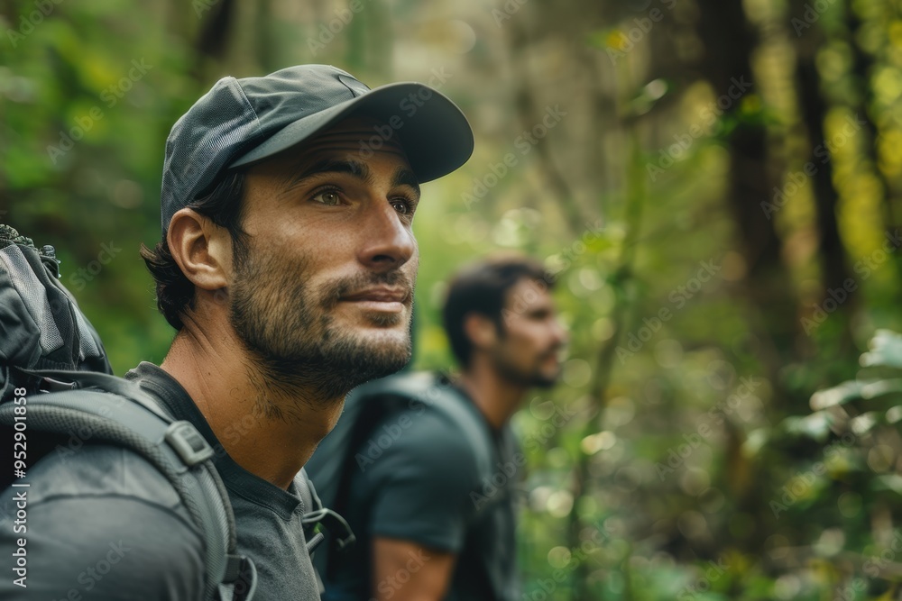 Group enjoys an outdoor hike through a lush forest, engaging in physical activity and strengthening friendships while exploring nature Group enjoys an outdoor hike through a lush forest, engaging in physical activity and strengthening friendships while exploring nature