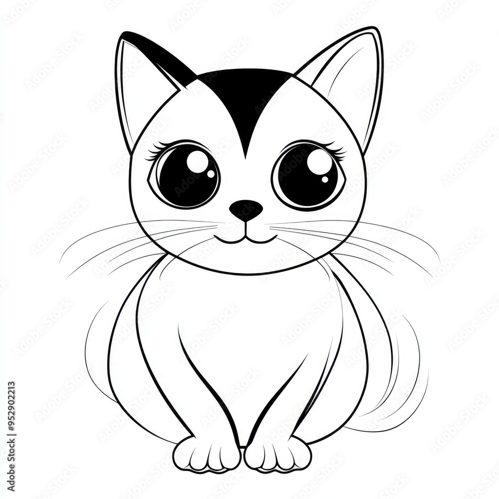 Fototapeta premium A delightful and simple cat coloring page perfect for a 2-year-old, encouraging creativity and fine motor skills in young children as they explore their artistic side