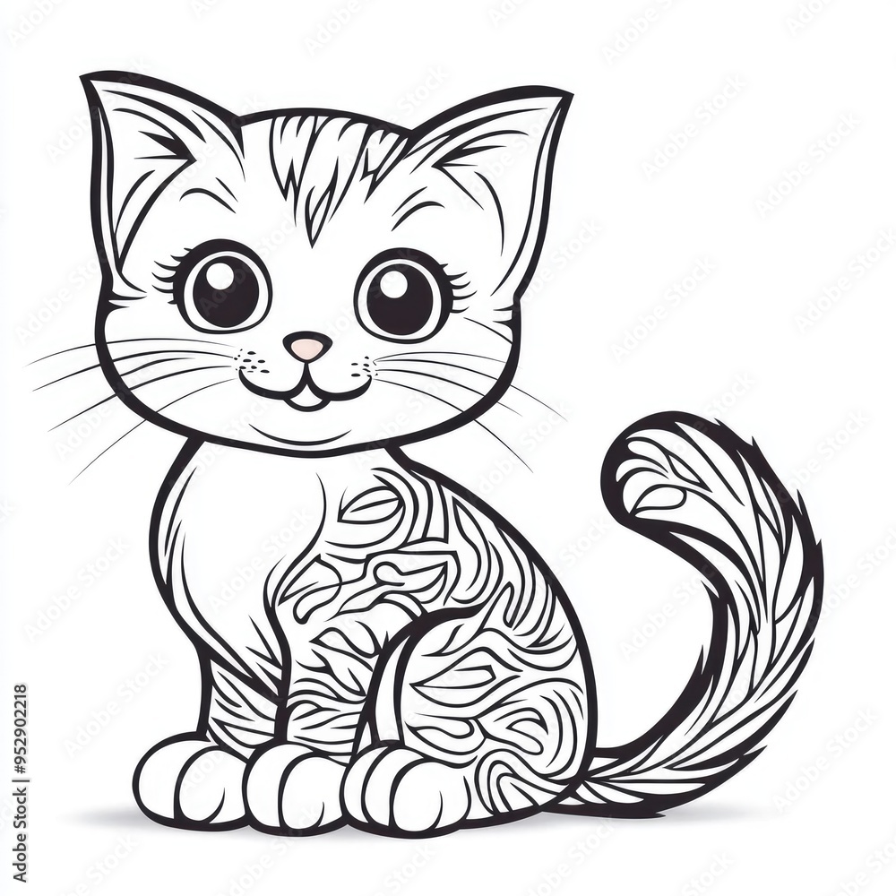 Obraz premium A delightful coloring page featuring a simple and adorable cat suitable, perfect for inspiring creativity and artistic expression