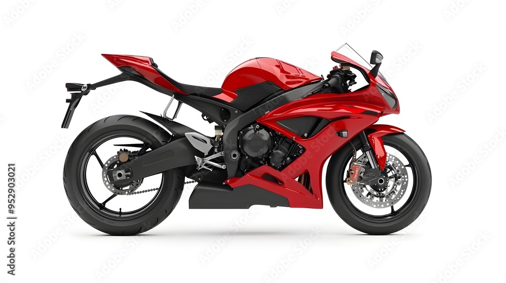 A powerful motorcycle in a static pose on a white background, emphasizing its sporty design and sleek features. The bike is shown in a side view, highlighting its details. A powerful motorcycle in a static pose on a white background, emphasizing its sporty design and sleek features. The bike is shown in a side view, highlighting its details.