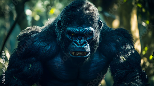 Fierce Gorilla Screaming Aggressive Expression Illustrated in Jungle Setting