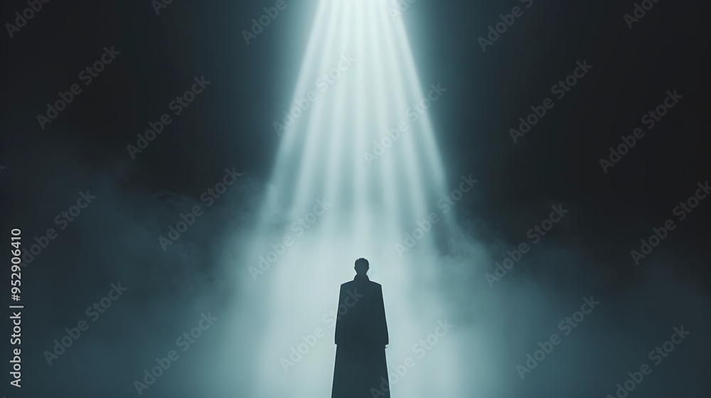 Person in Elegant Clothing Standing in the Spotlight | Stylish Fashion and Dramatic Lighting for a Captivating Scene Person in Elegant Clothing Standing in the Spotlight | Stylish Fashion and Dramatic Lighting for a Captivating Scene