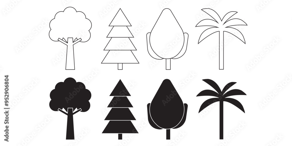 Flat vector trees set. Tree icons are set in a modern flat style. Flat vector trees set. Tree icons are set in a modern flat style.