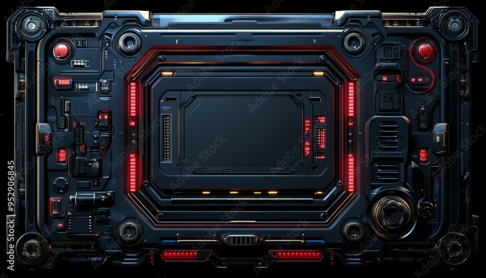 Futuristic Technological Interface with Red Lights and a Black Panel Futuristic Technological Interface with Red Lights and a Black Panel