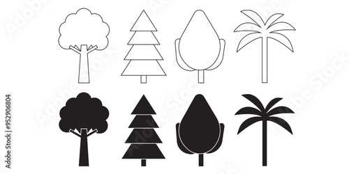 Flat vector trees set. Tree icons are set in a modern flat style.