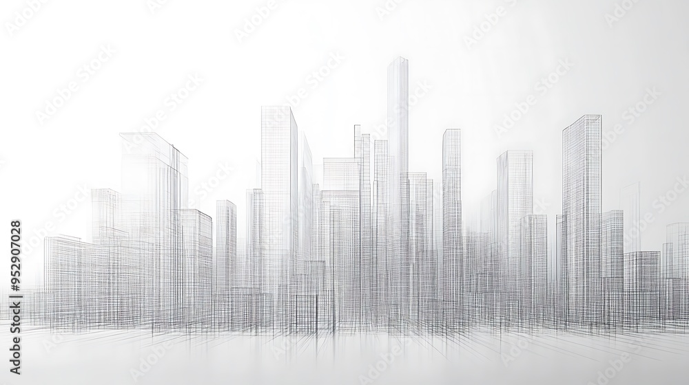A Wireframe Sketch of a Modern Cityscape A Wireframe Sketch of a Modern Cityscape
