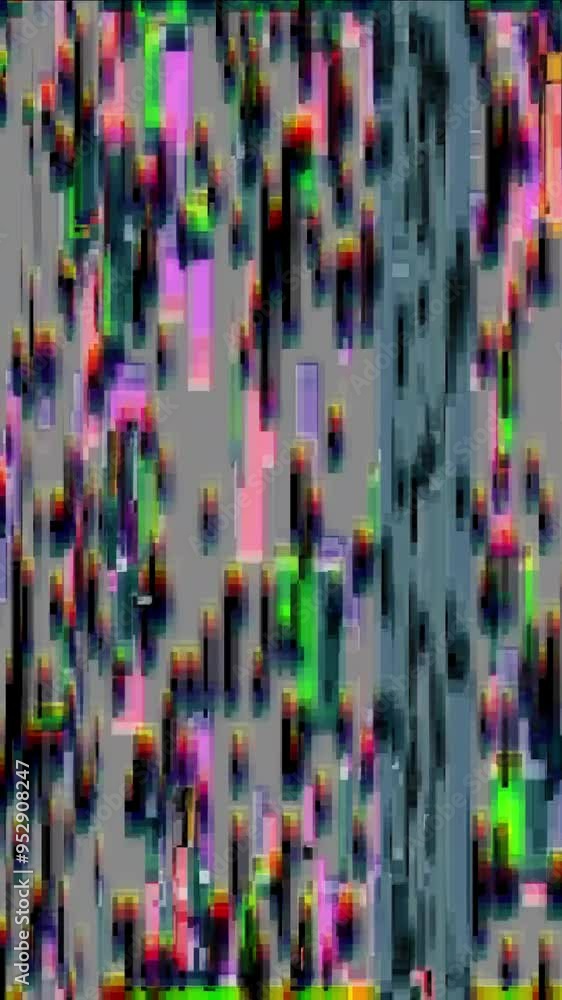 Glitch in the form of a broken TV. Video in vertical format. Hacking effect. Glitch in the form of a broken TV. Video in vertical format. Hacking effect.