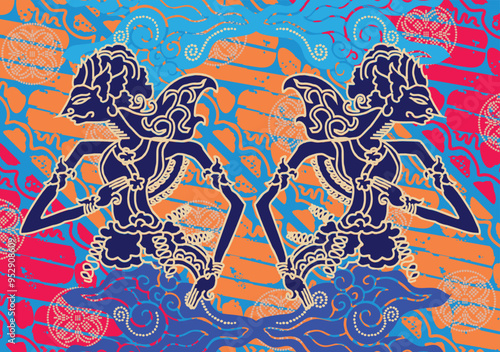 Indonesian batik motifs by displaying a very distinctive wayang kulit silhouette figure